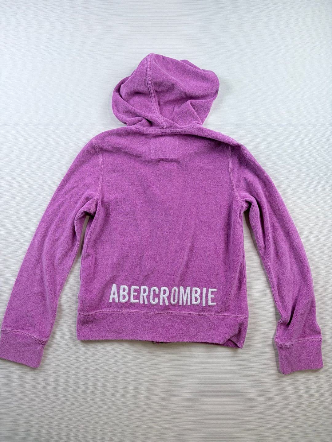 Abercrombie Kids Zip-Up Hoodie Size 9/10 Purple Towel Terry Logo Back 5