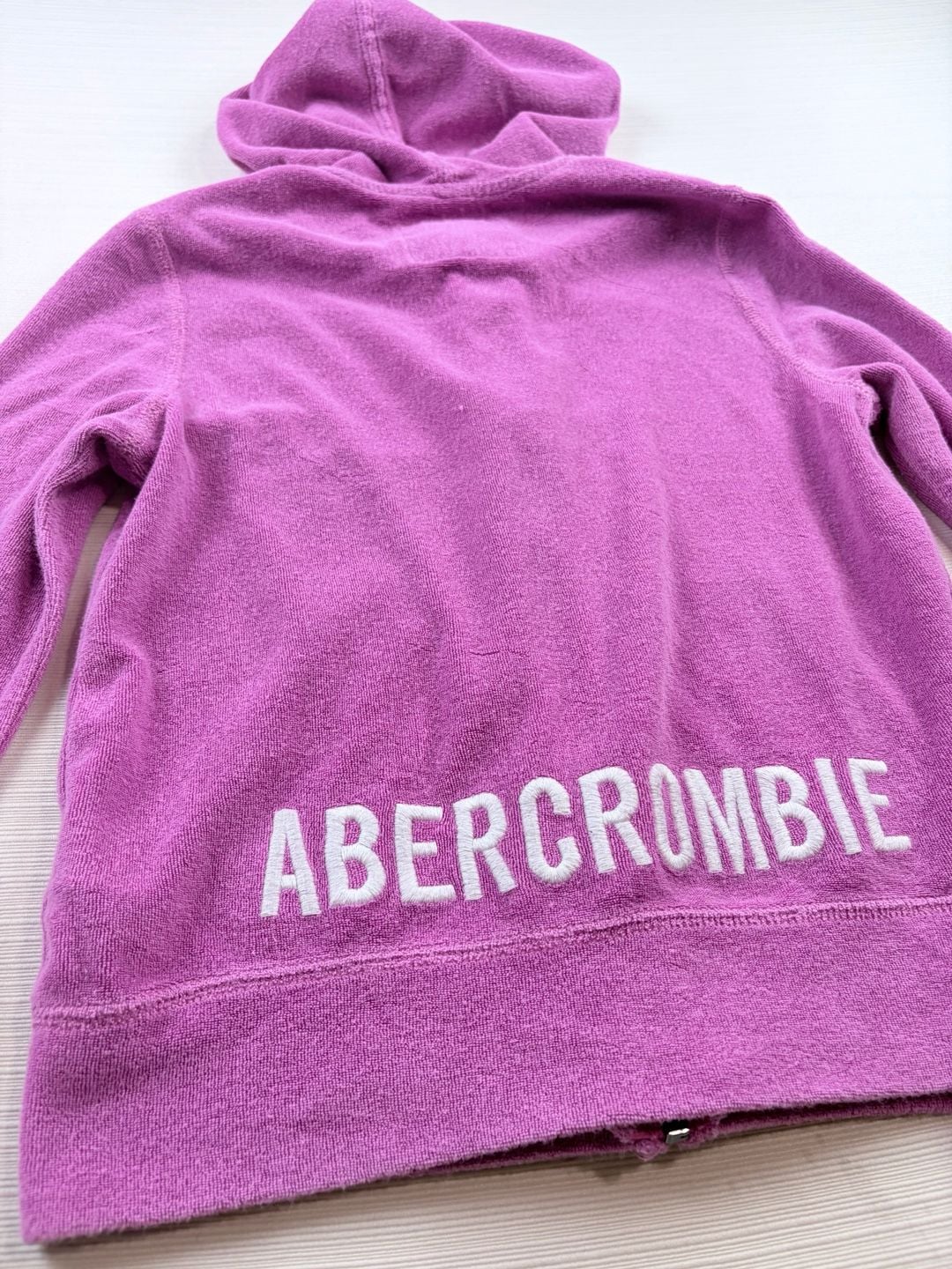 Abercrombie Kids Zip-Up Hoodie Size 9/10 Purple Towel Terry Logo Back 6