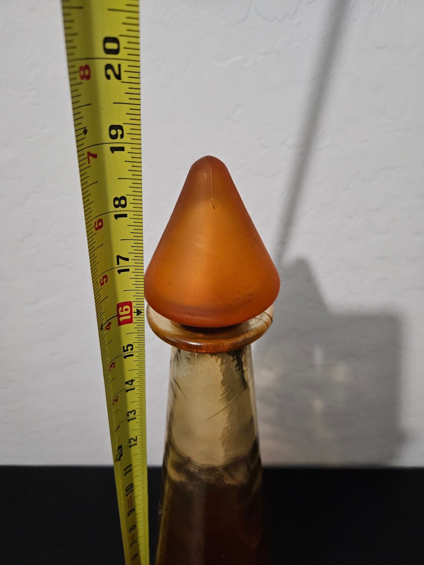 Vintage Mid Century Modern Amber Art Glass Genie Bottle With Cork Seal Decanter 7
