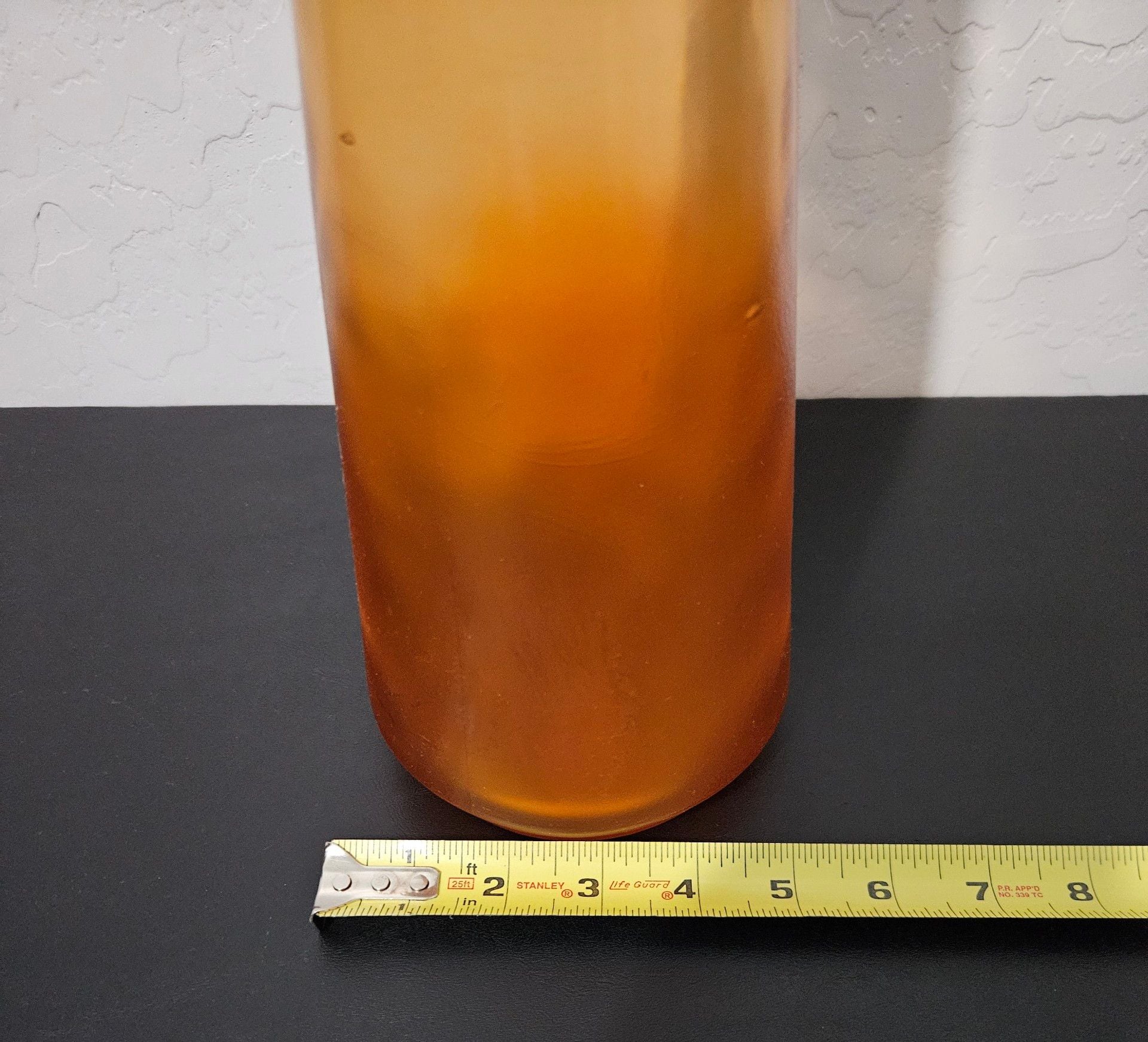 Vintage Mid Century Modern Amber Art Glass Genie Bottle With Cork Seal Decanter 8