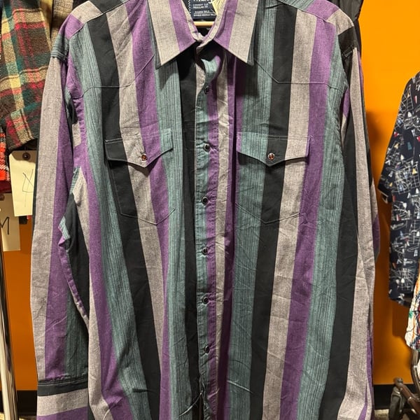 Vintage 90s Wrangler Cowboy Cut Western Snap Shirt X-Long Tails Striped 18x35 XL