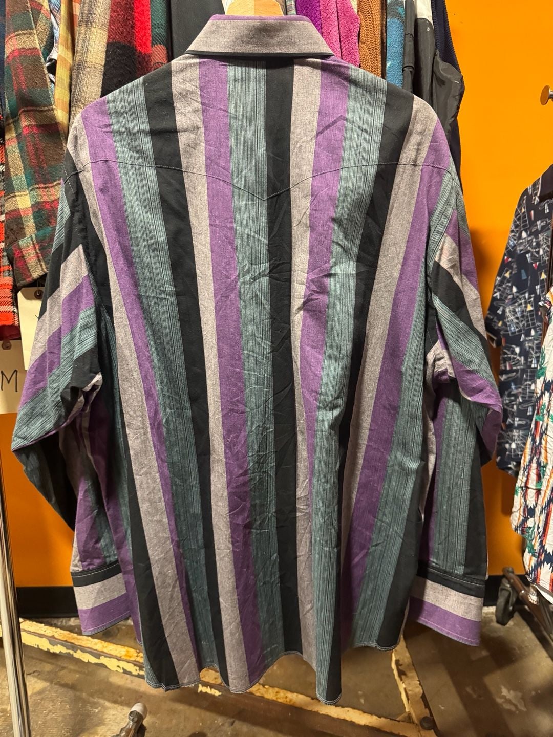 Vintage 90s Wrangler Cowboy Cut Western Snap Shirt X-Long Tails Striped 18x35 XL 4