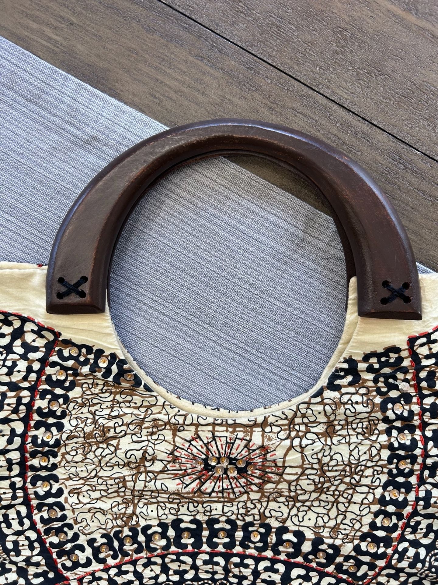 Handmade African Print Tote Bag With Wooden Handles 5