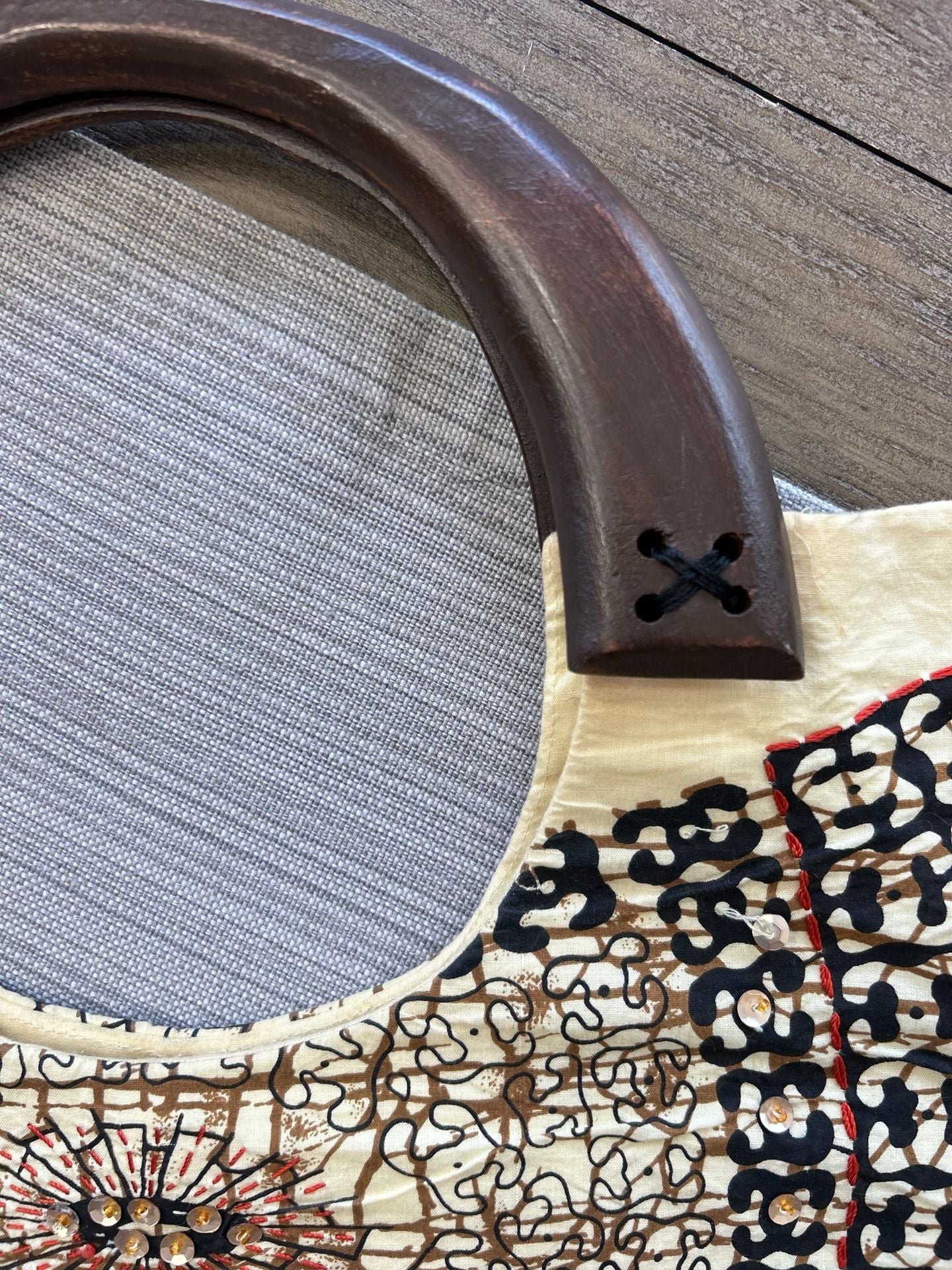Handmade African Print Tote Bag With Wooden Handles 6