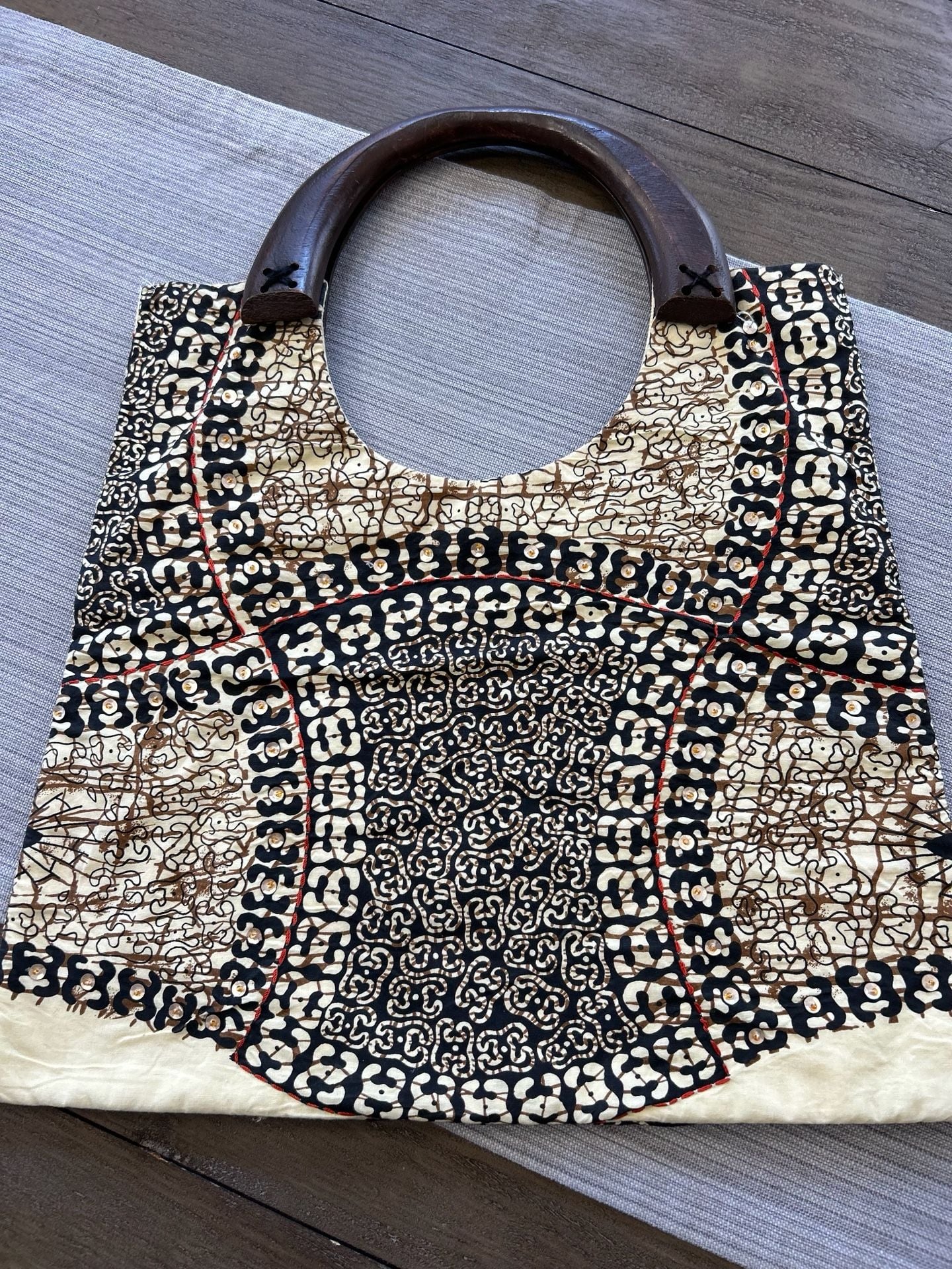 Handmade African Print Tote Bag With Wooden Handles 8