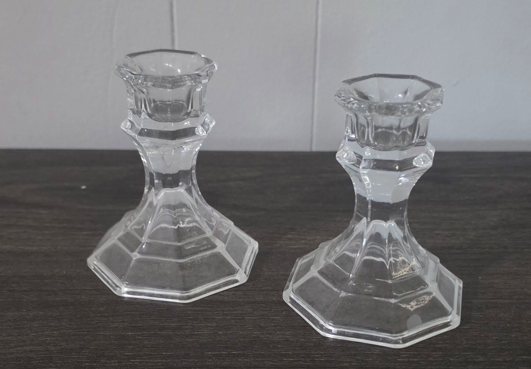 Clear Glass Faceted Taper Candle Holders Set of 2 1