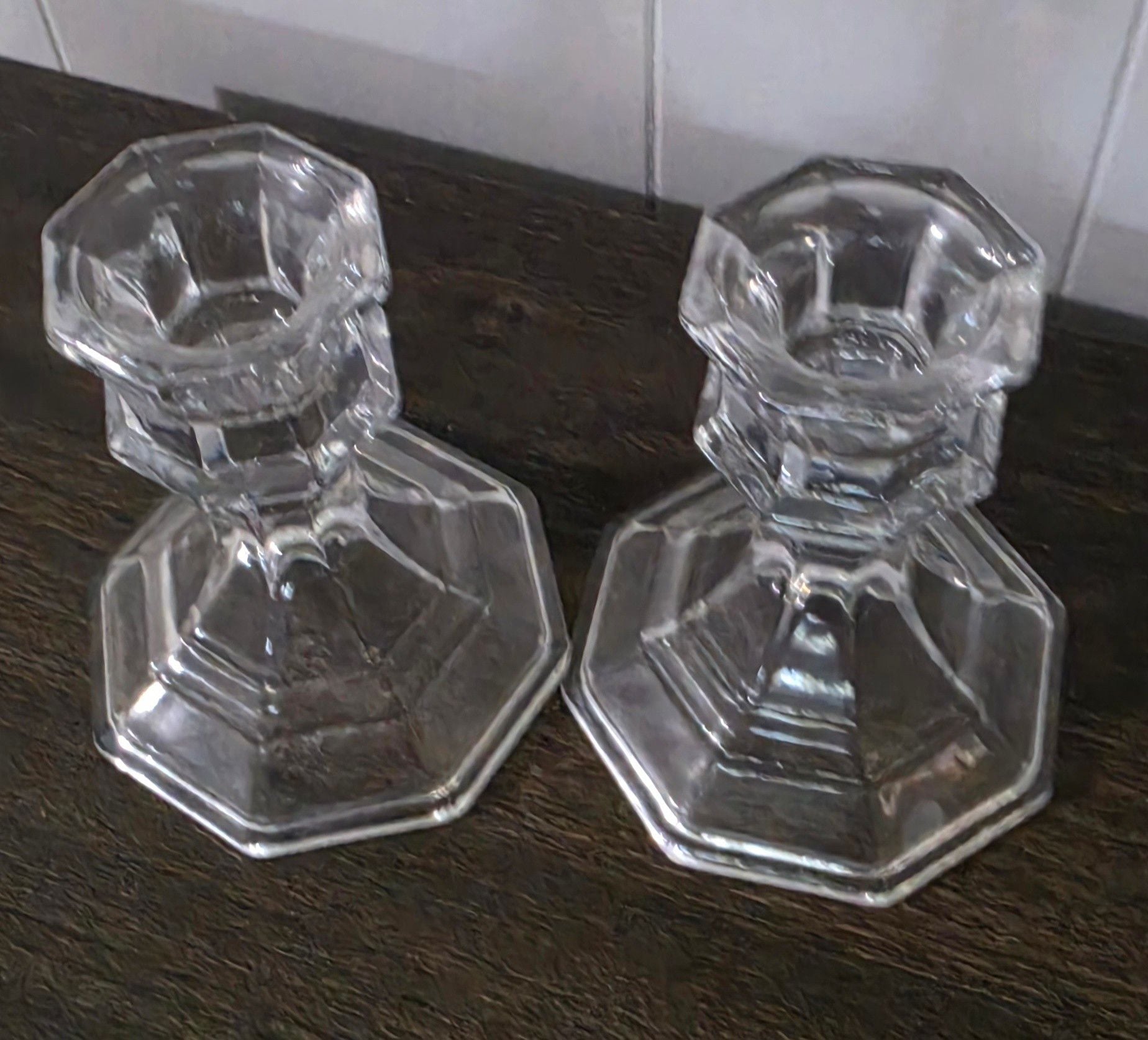 Clear Glass Faceted Taper Candle Holders Set of 2 2