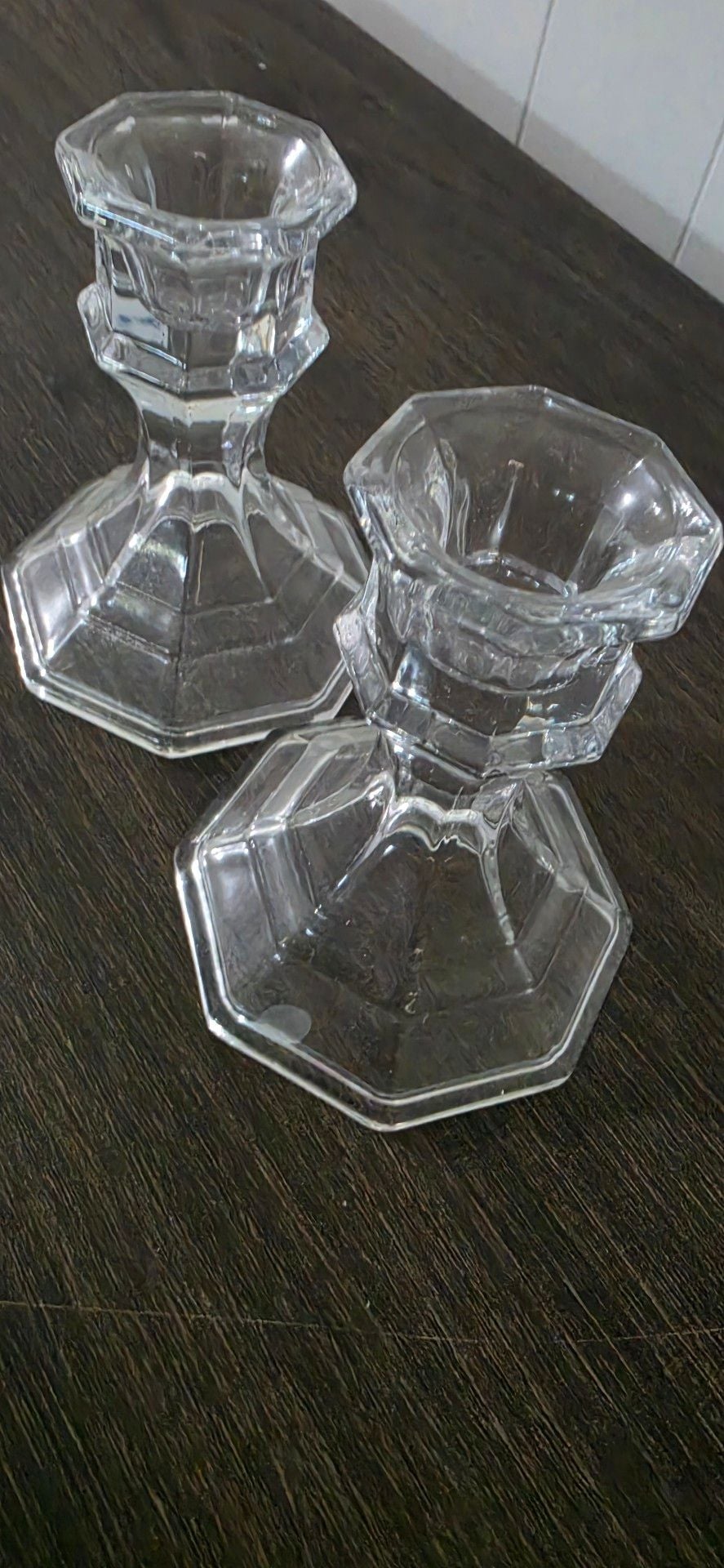 Clear Glass Faceted Taper Candle Holders Set of 2 4