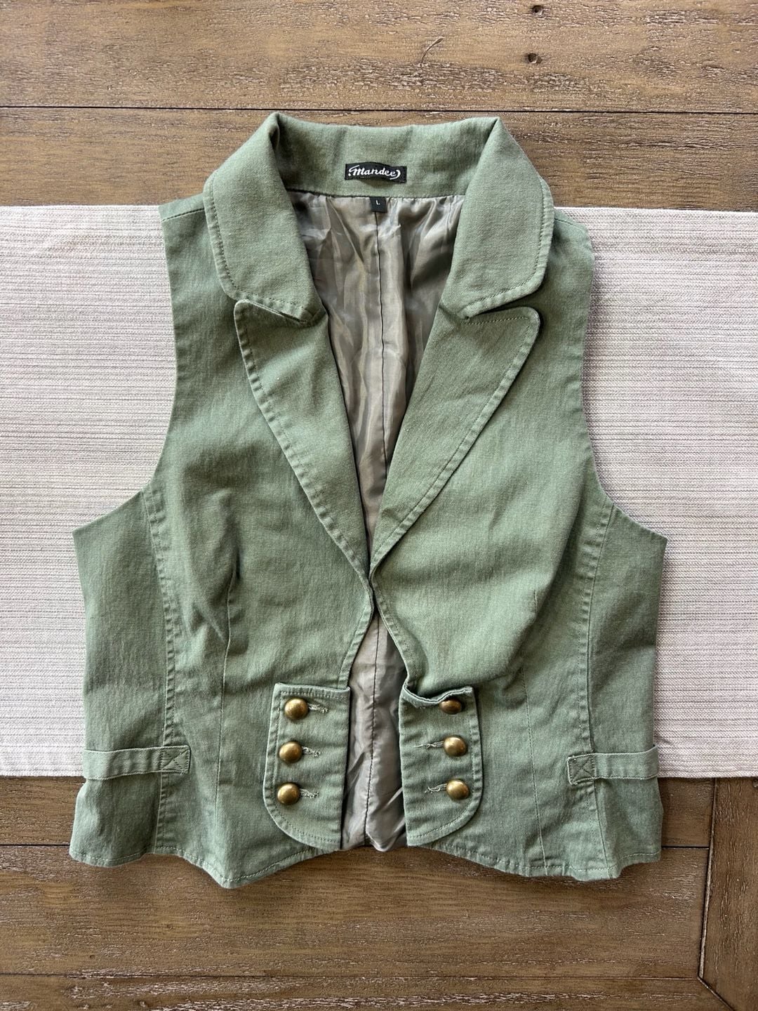 Mandee Collared Vest Size L Olive Green Cotton Blend 1
