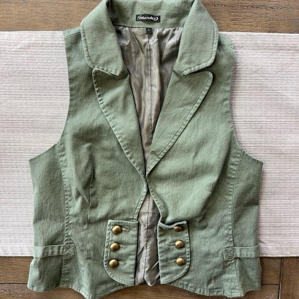 Mandee Collared Vest Size L Olive Green Cotton Blend