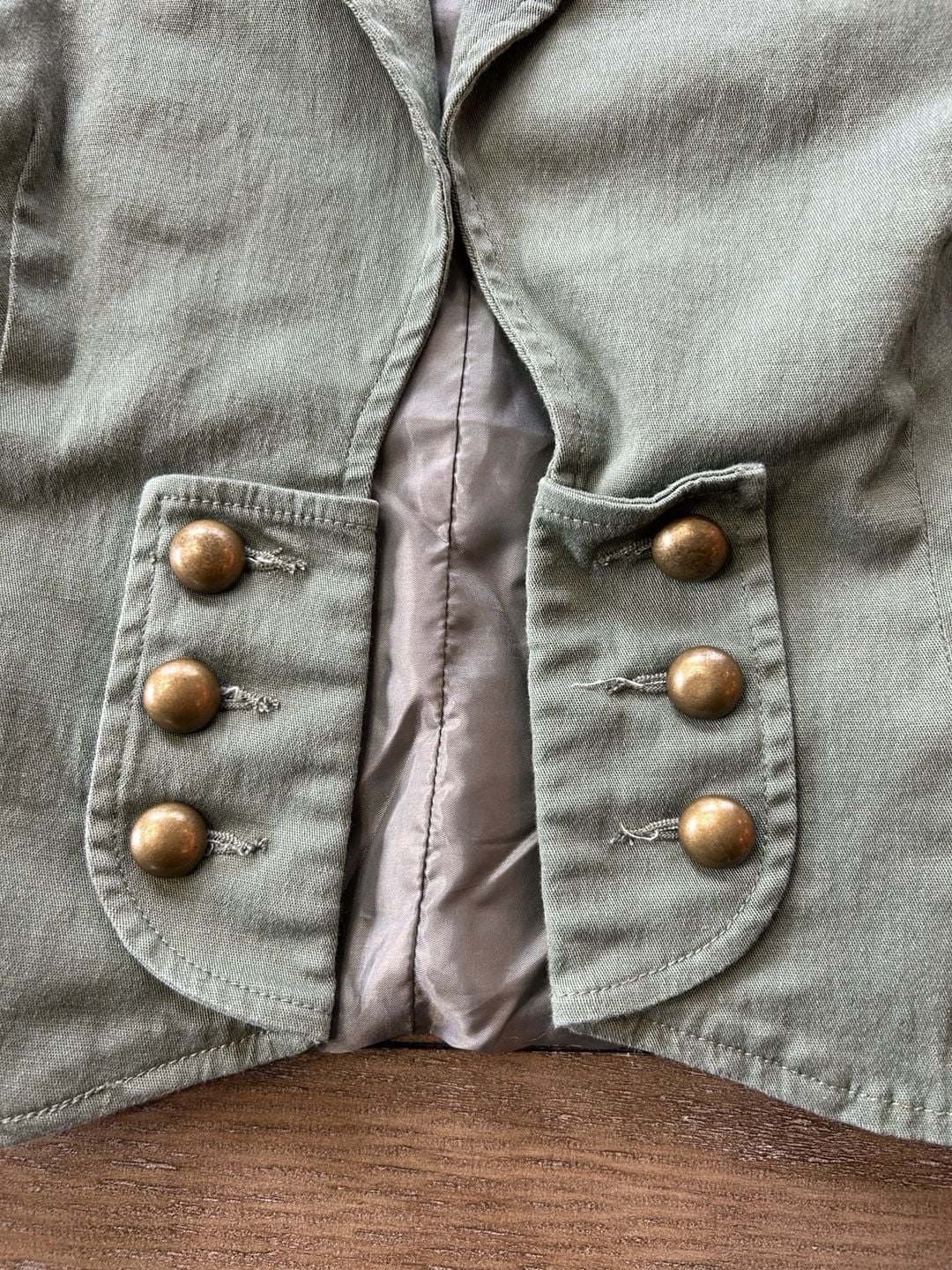 Mandee Collared Vest Size L Olive Green Cotton Blend 2