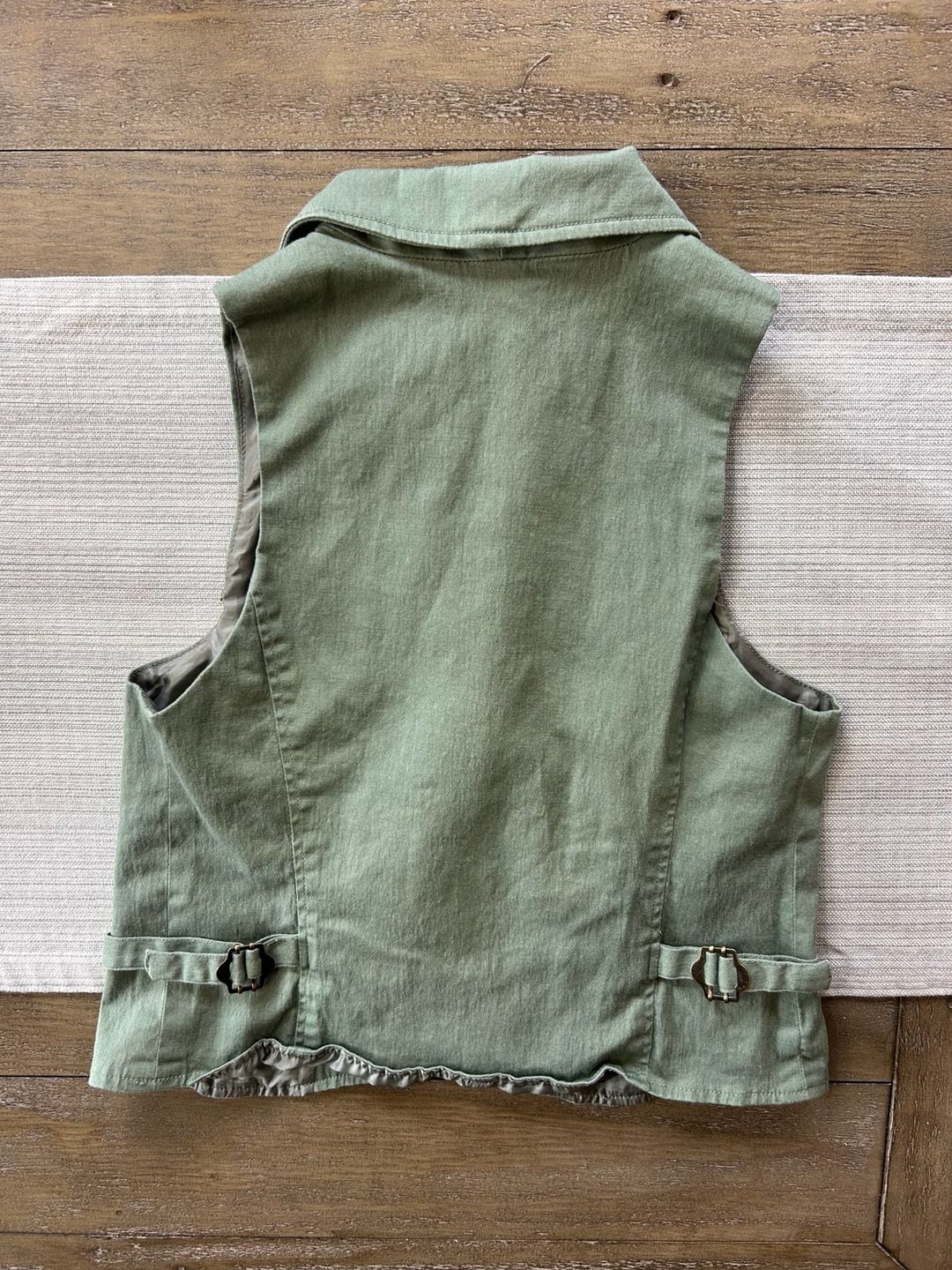 Mandee Collared Vest Size L Olive Green Cotton Blend 6