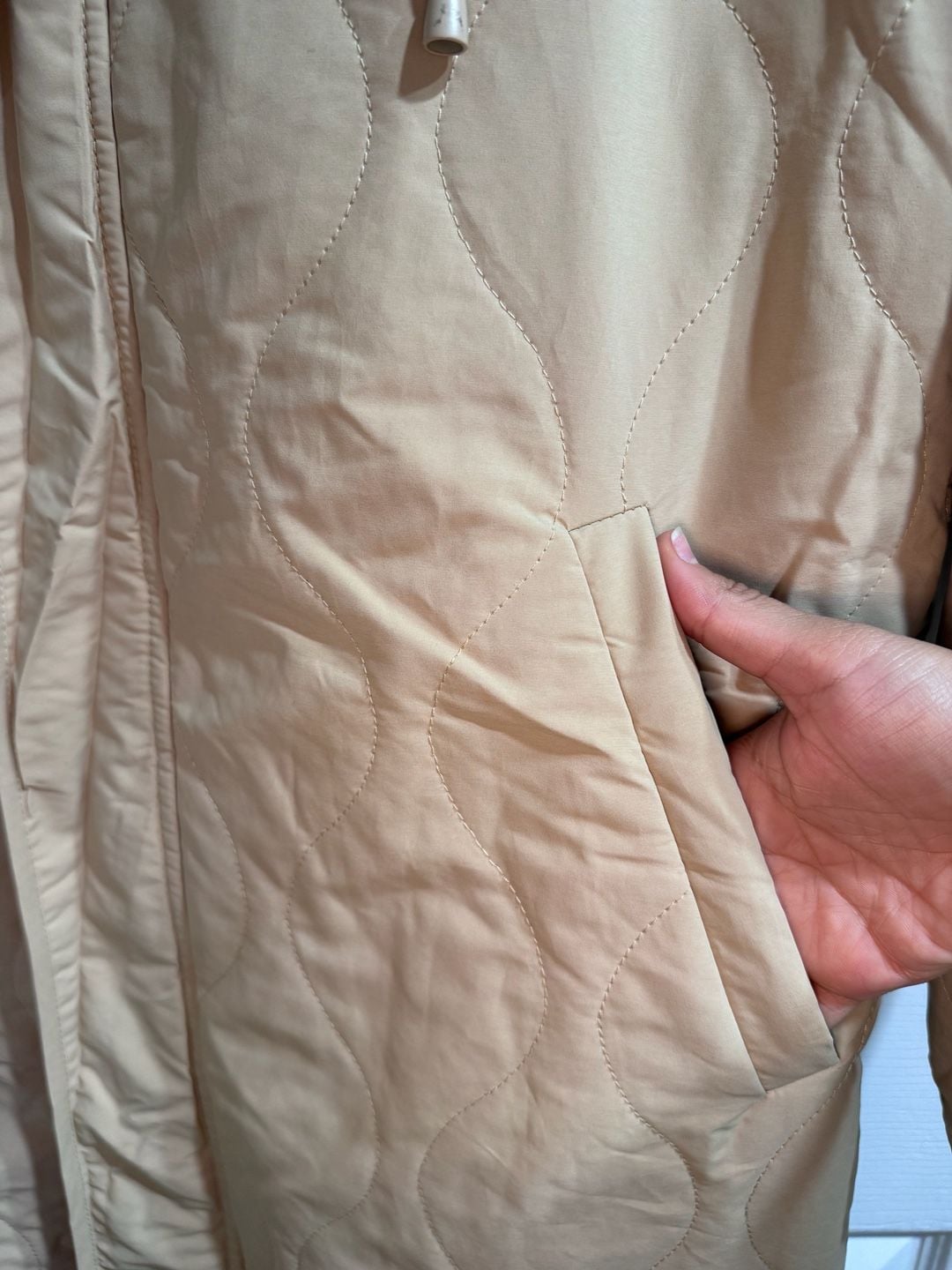 FOREVER 21 Quilted Hooded Beige Long Jacket Size M 8
