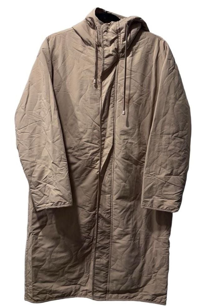 FOREVER 21 Quilted Hooded Beige Long Jacket Size M 2