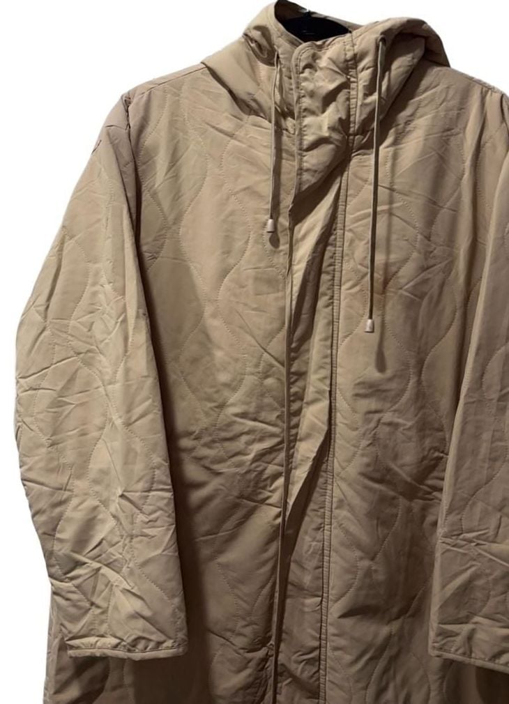 FOREVER 21 Quilted Hooded Beige Long Jacket Size M 3