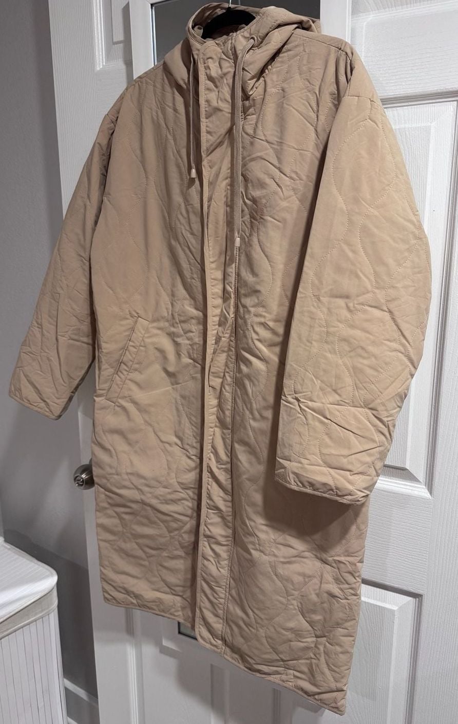 FOREVER 21 Quilted Hooded Beige Long Jacket Size M 5