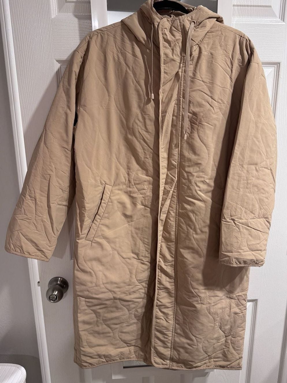FOREVER 21 Quilted Hooded Beige Long Jacket Size M 4