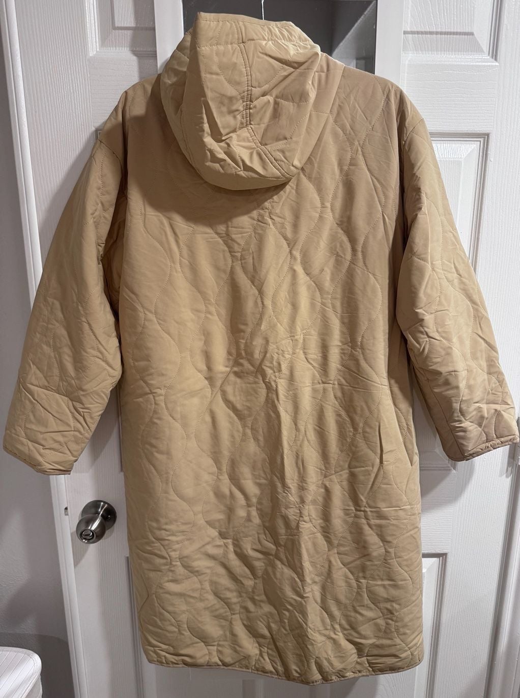 FOREVER 21 Quilted Hooded Beige Long Jacket Size M 6
