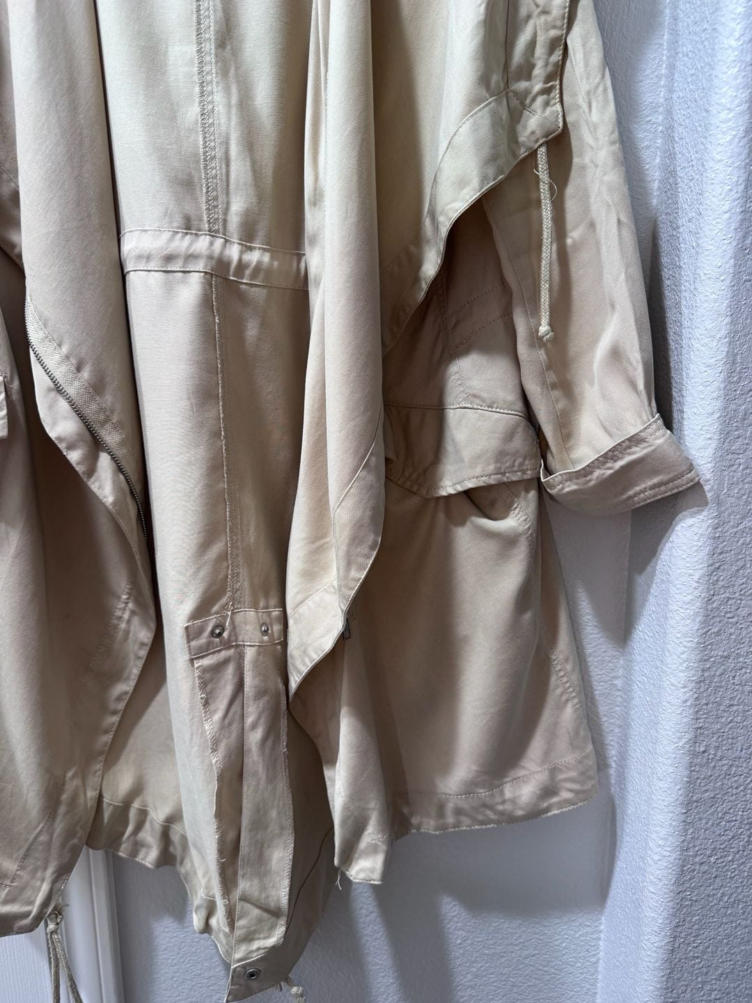 Silence + Noise Tan Asymmetrical Hooded Utility Coat Trench Jacket 4