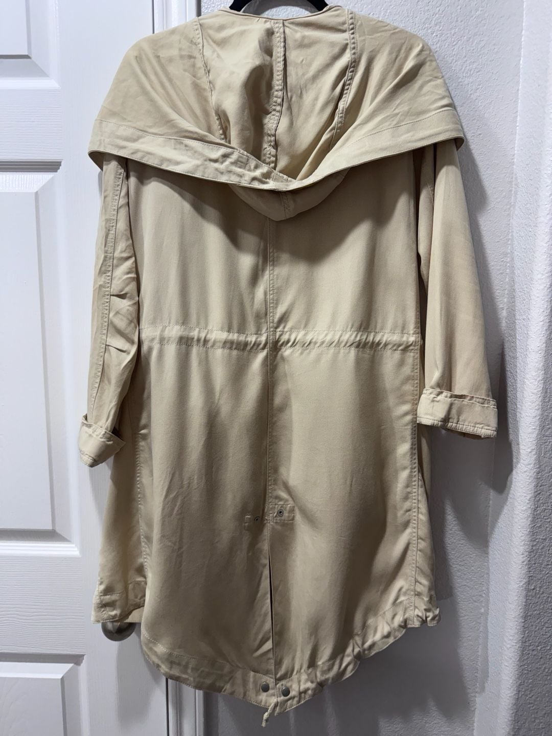 Silence + Noise Tan Asymmetrical Hooded Utility Coat Trench Jacket 6