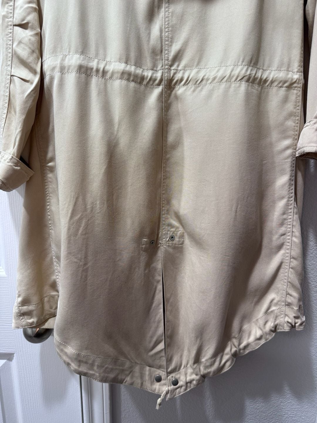 Silence + Noise Tan Asymmetrical Hooded Utility Coat Trench Jacket 7