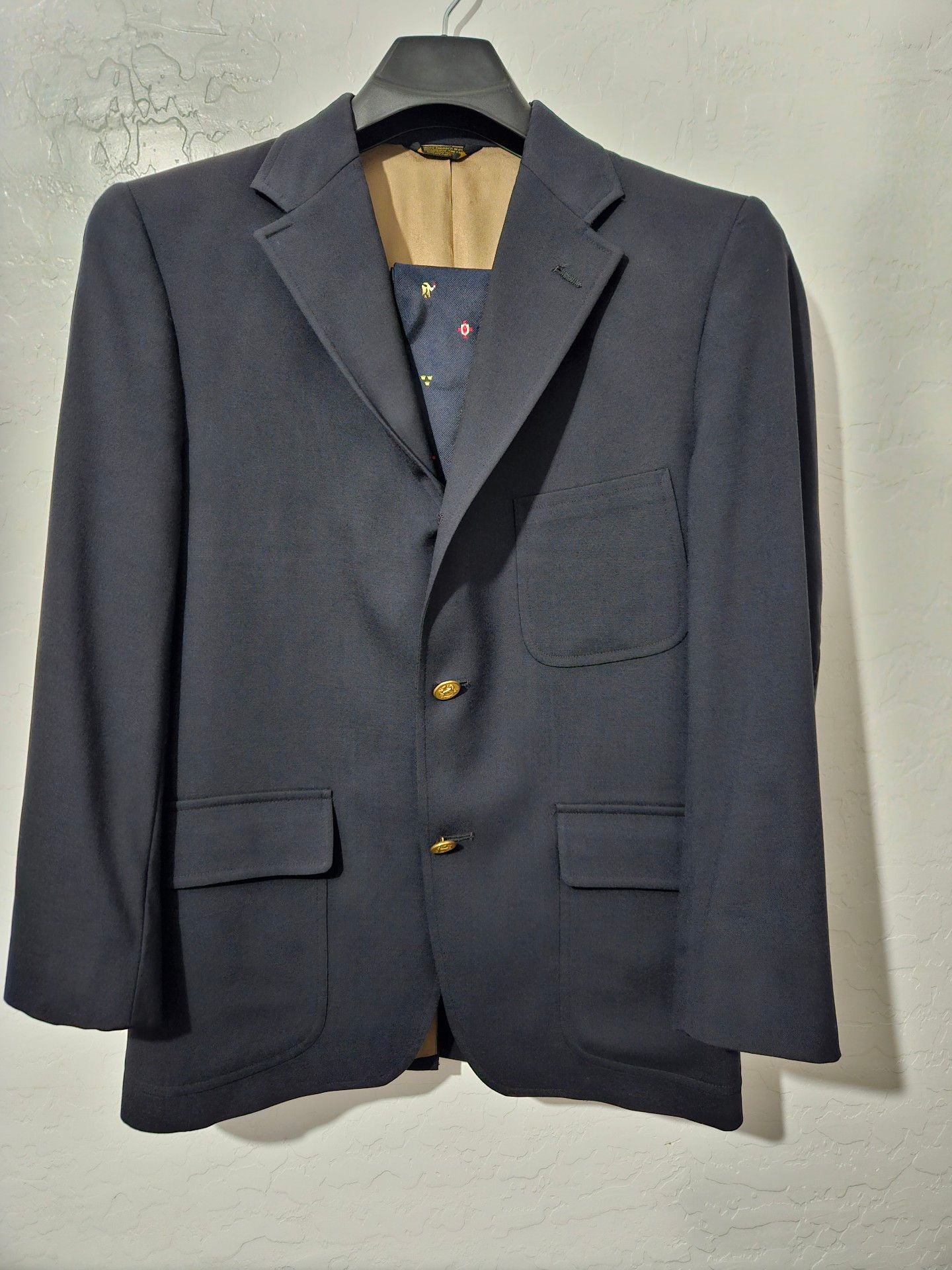 BEN SILVER Blue Wool Gold Button Luxury Sport Coat Blazer Jacket 38 R with Tie 1