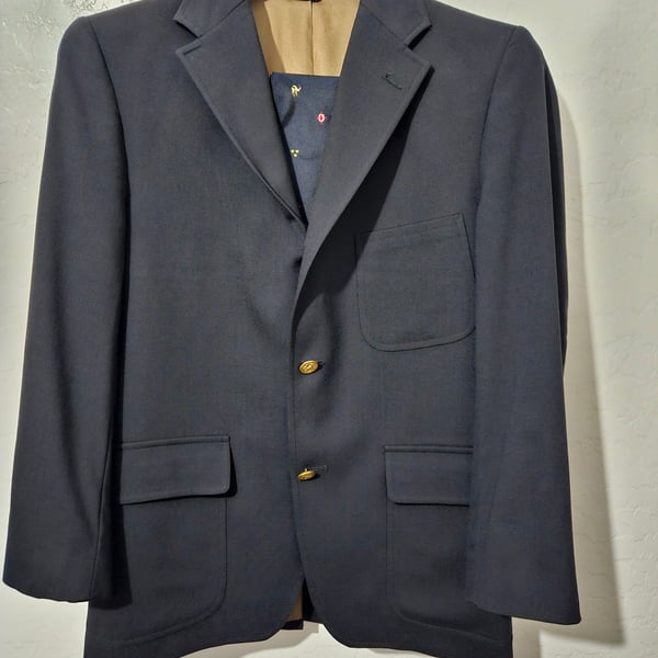 BEN SILVER Blue Wool Gold Button Luxury Sport Coat Blazer Jacket 38 R with Tie