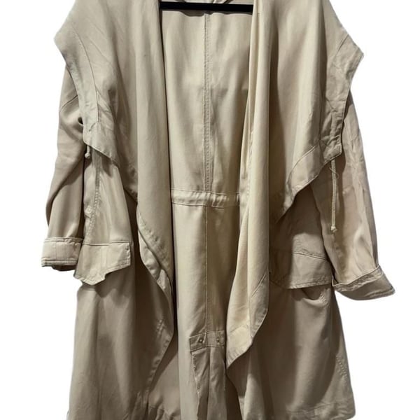 Silence + Noise Tan Asymmetrical Hooded Utility Coat Trench Jacket