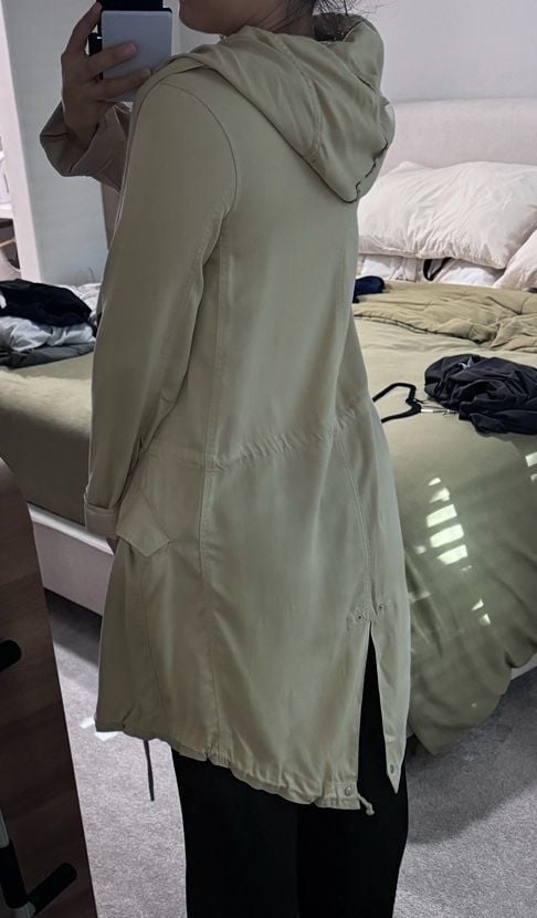 Silence + Noise Tan Asymmetrical Hooded Utility Coat Trench Jacket 10