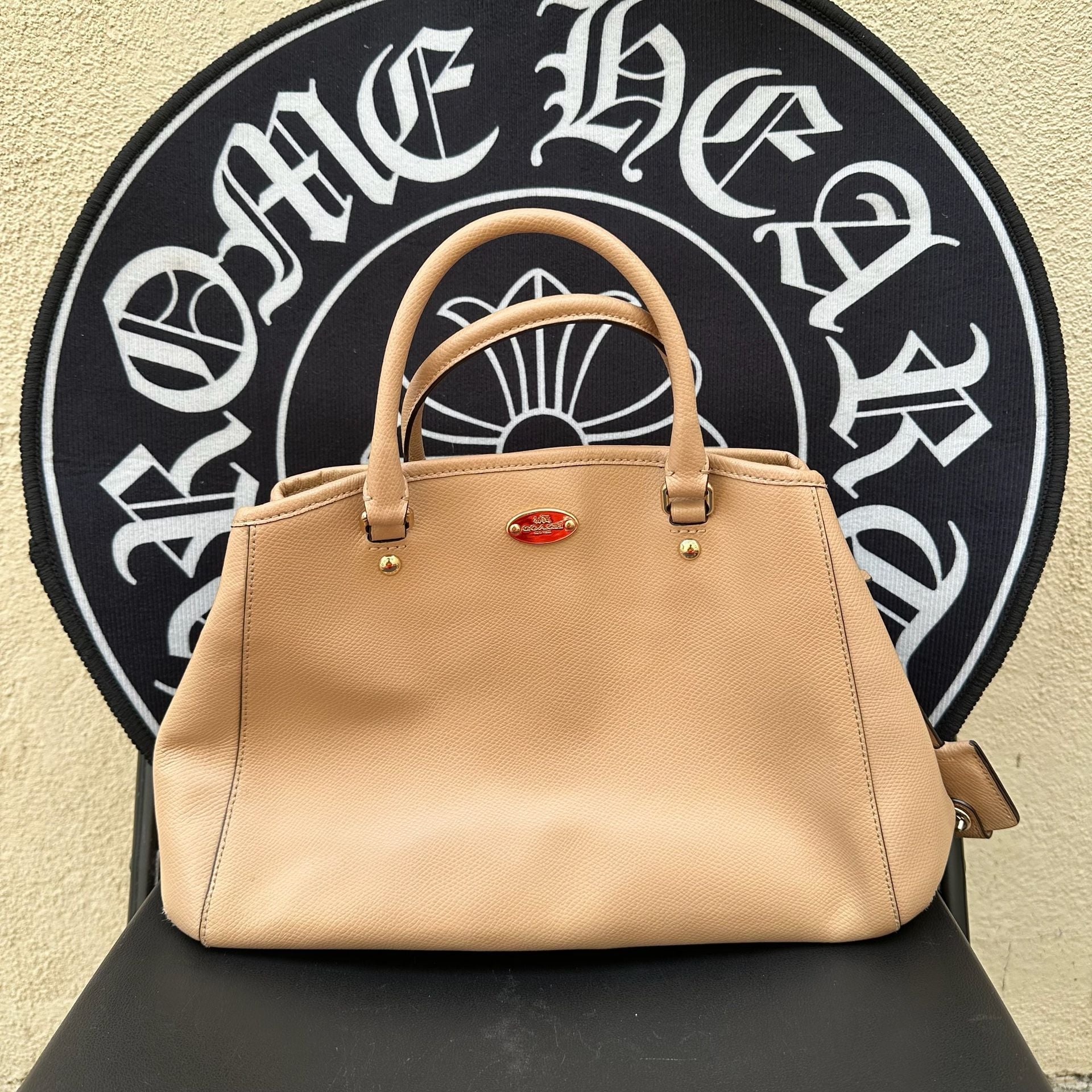 Coach Small Margot Carryall Pebble Leather Satchel Beige 2