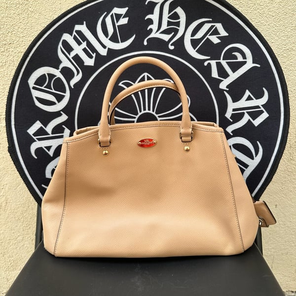 Coach Small Margot Carryall Pebble Leather Satchel Beige