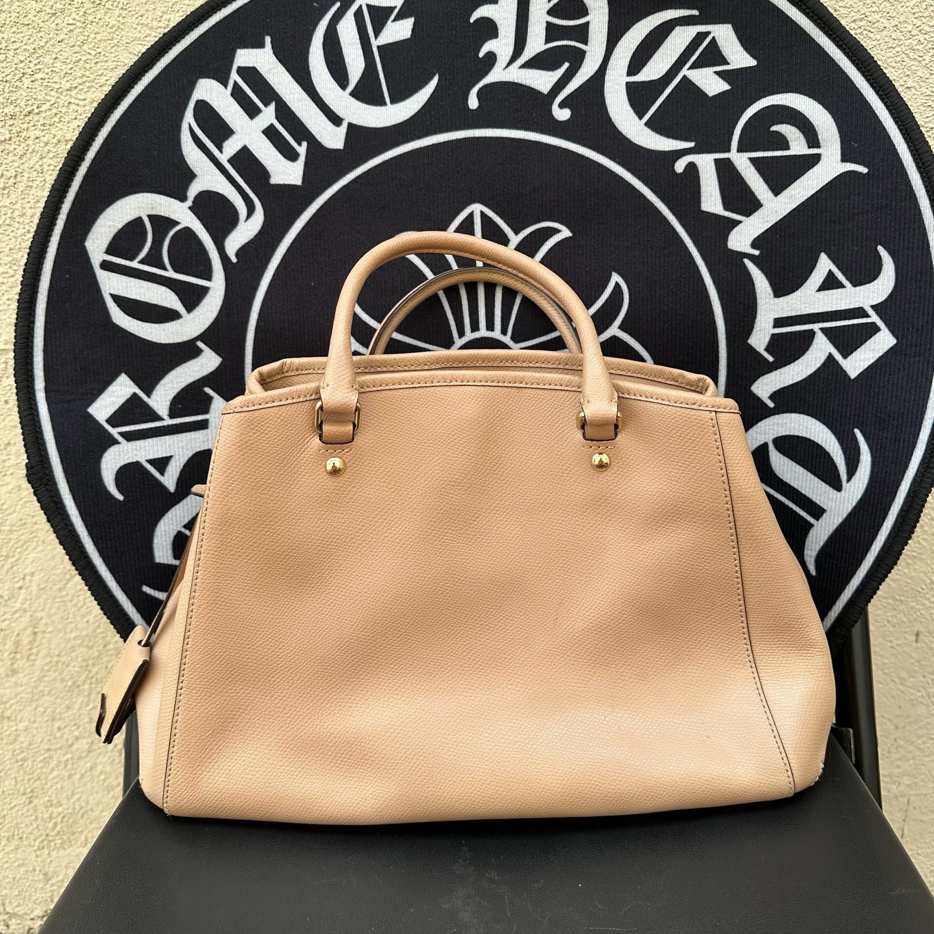 Coach Small Margot Carryall Pebble Leather Satchel Beige 3