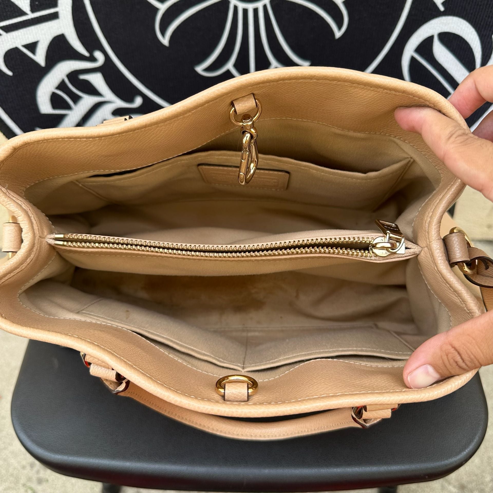 Coach Small Margot Carryall Pebble Leather Satchel Beige 4