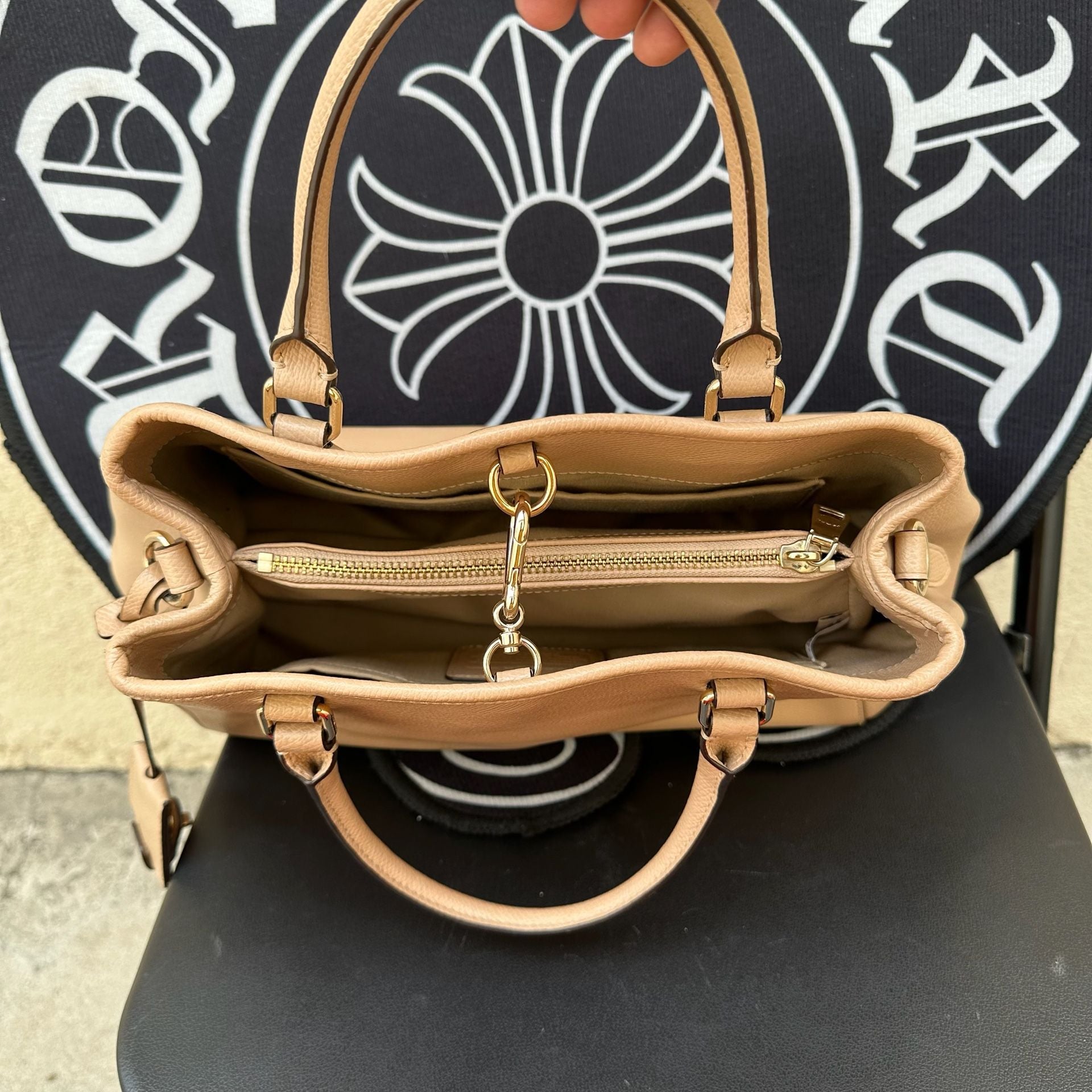 Coach Small Margot Carryall Pebble Leather Satchel Beige 5
