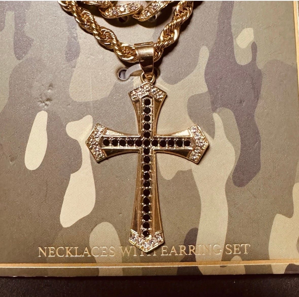 Twelve Men Gold Tone Cross Pendant Necklace and Earring Set 2
