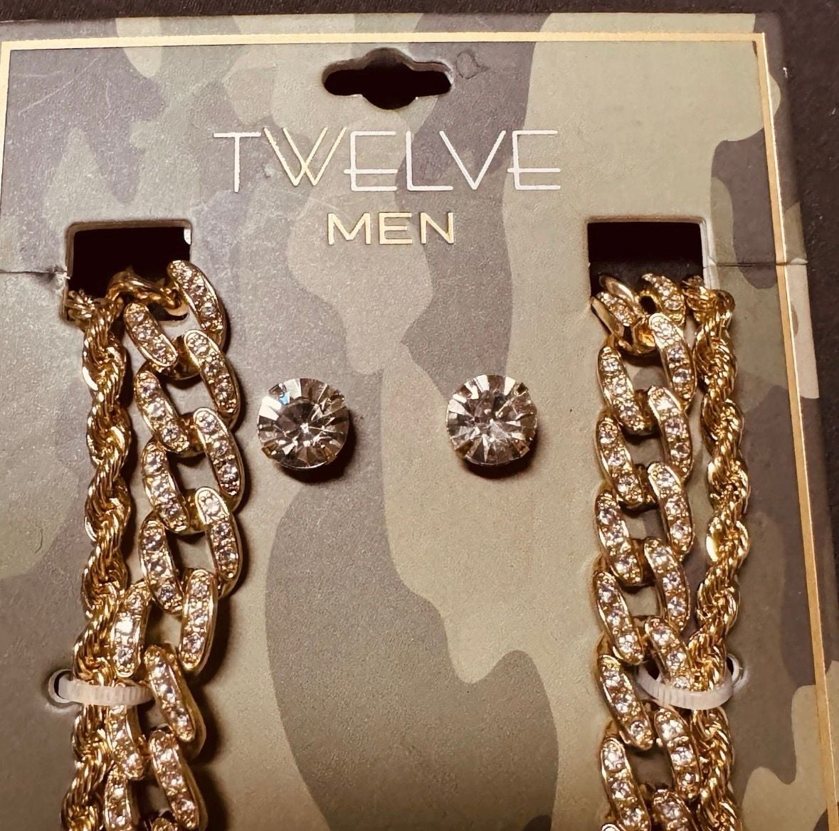 Twelve Men Gold Tone Cross Pendant Necklace and Earring Set 3