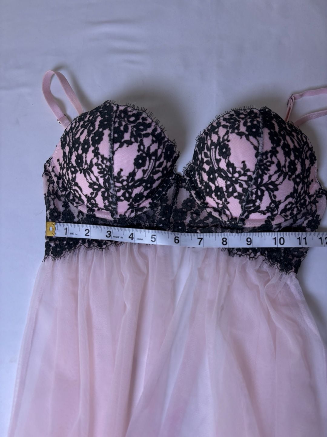 Victoria's Secret Babydoll Size 34C Pink Black Lace Mesh Lingerie 8