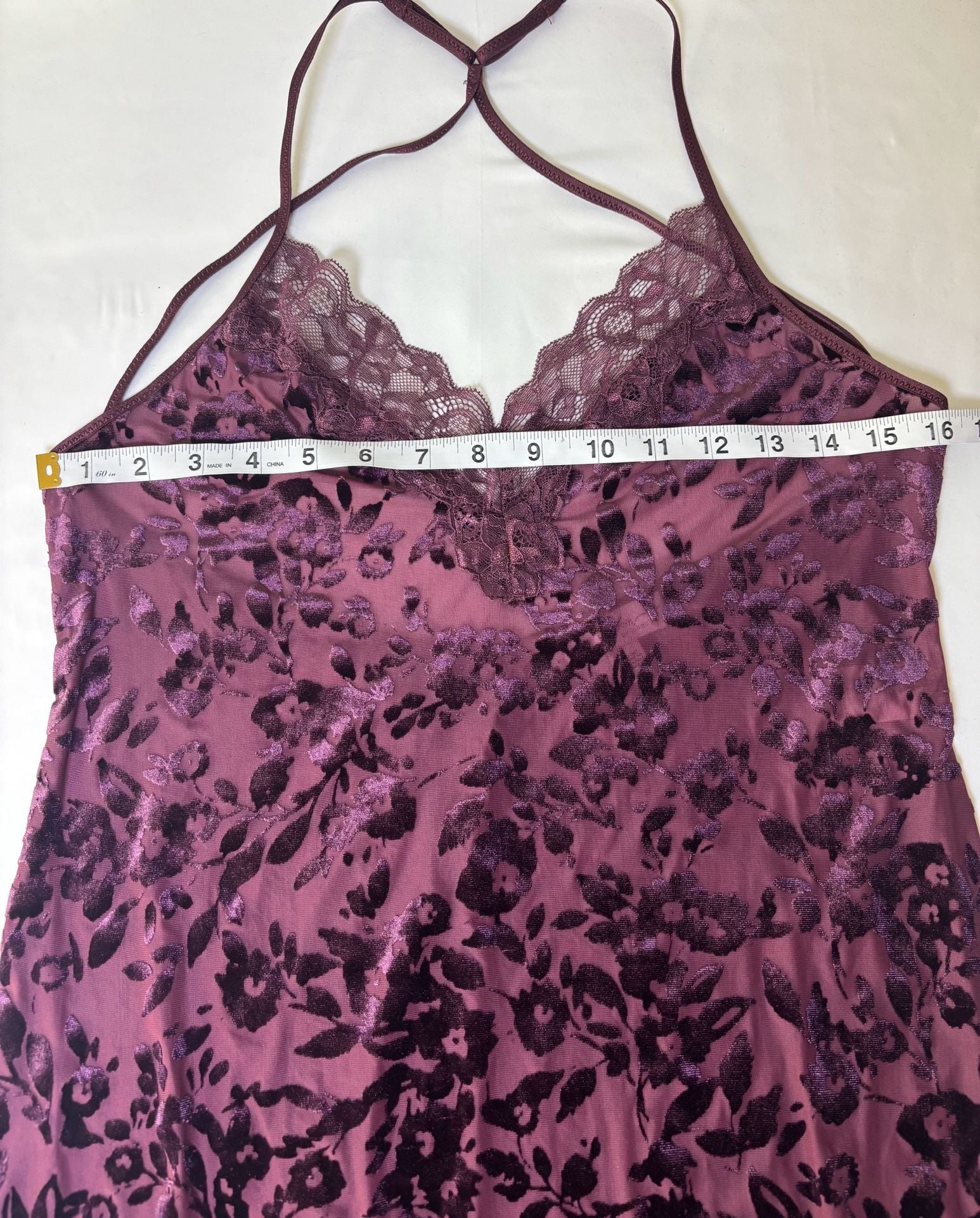 In Bloom by Jonquil Burnout Velvet Chemise Purple Floral Lace Trim 11