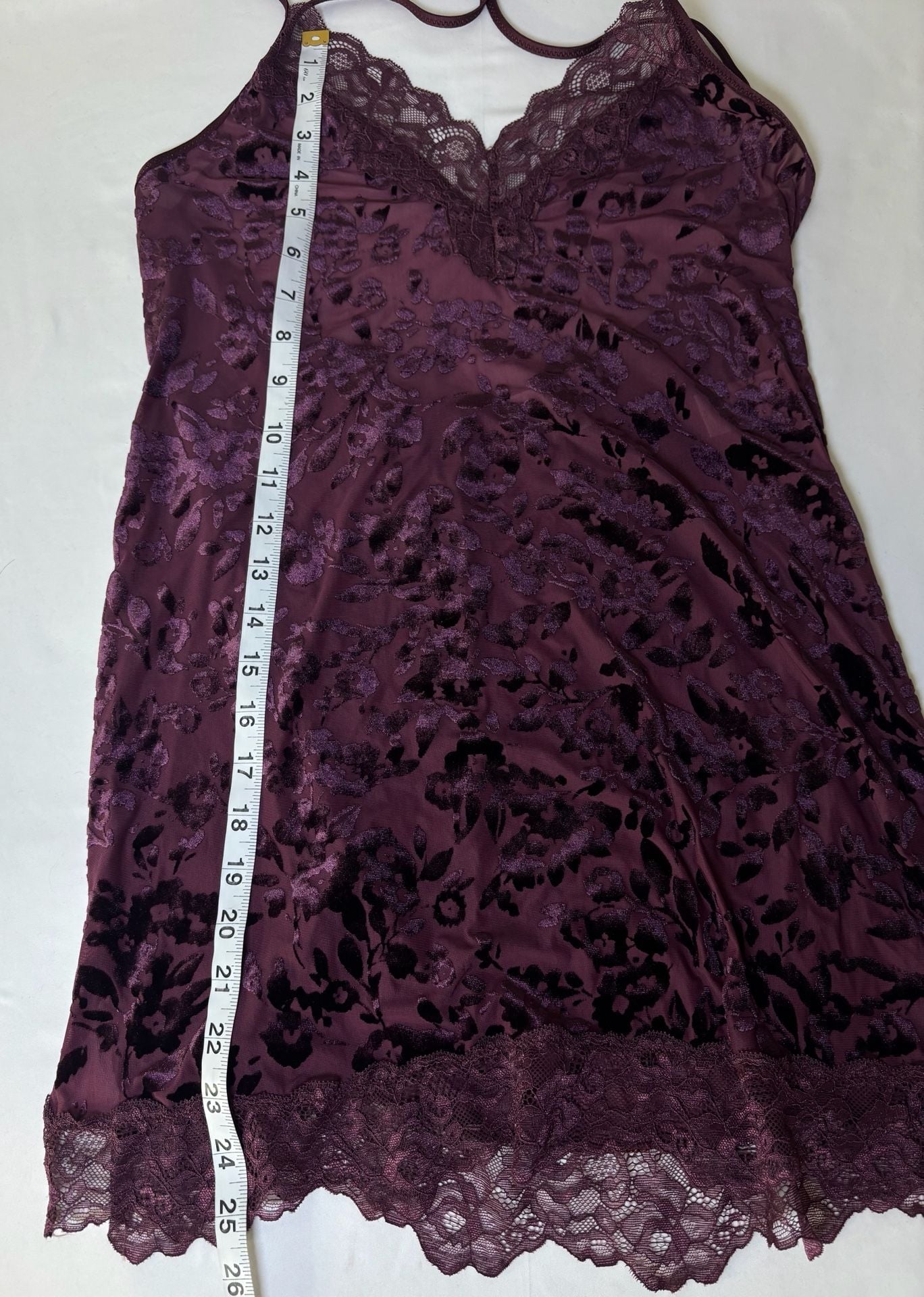 In Bloom by Jonquil Burnout Velvet Chemise Purple Floral Lace Trim 12