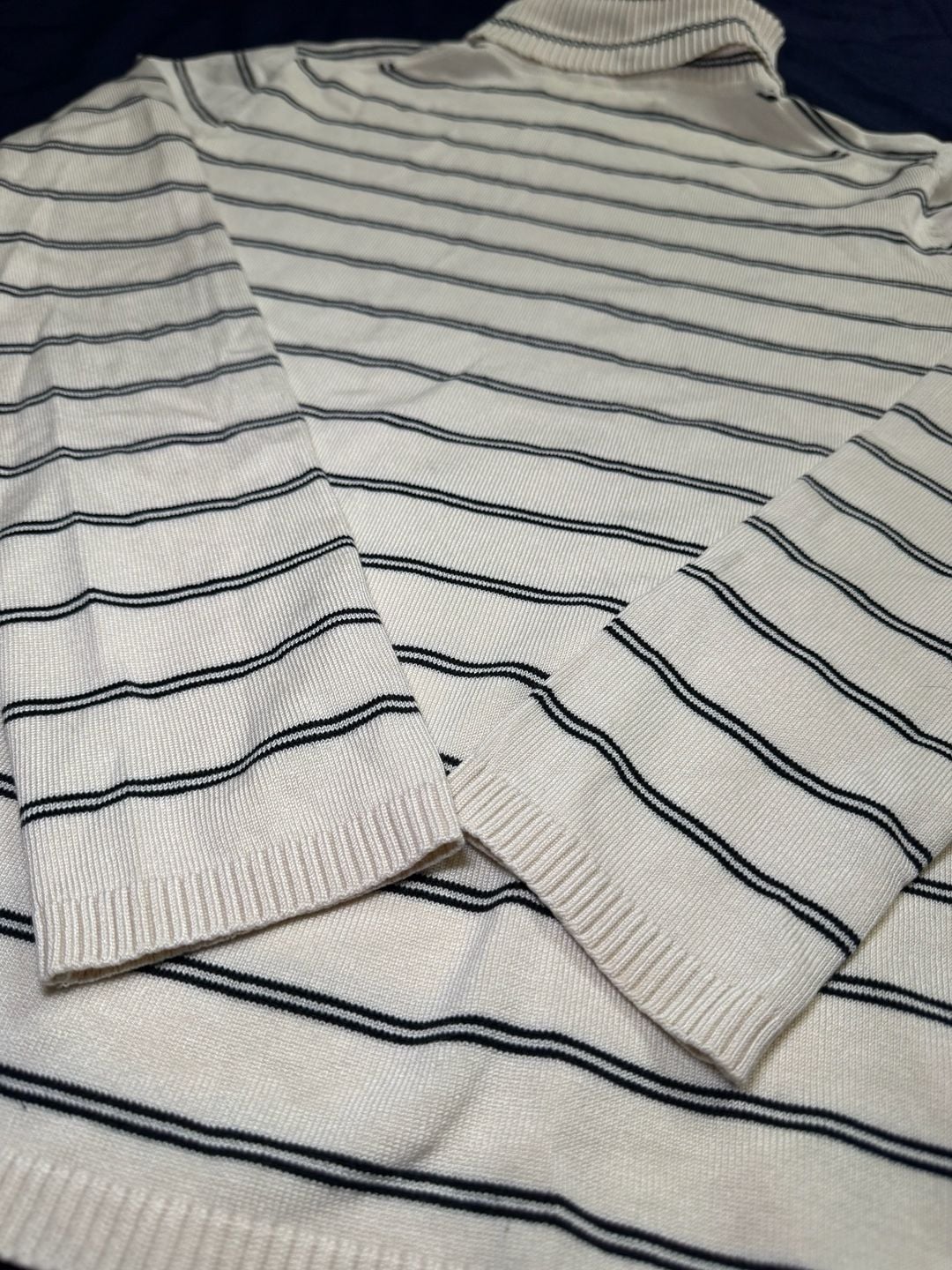 Josephine Chaus Petite Silk Blend Striped Turtleneck Sweater S Ivory Black 12