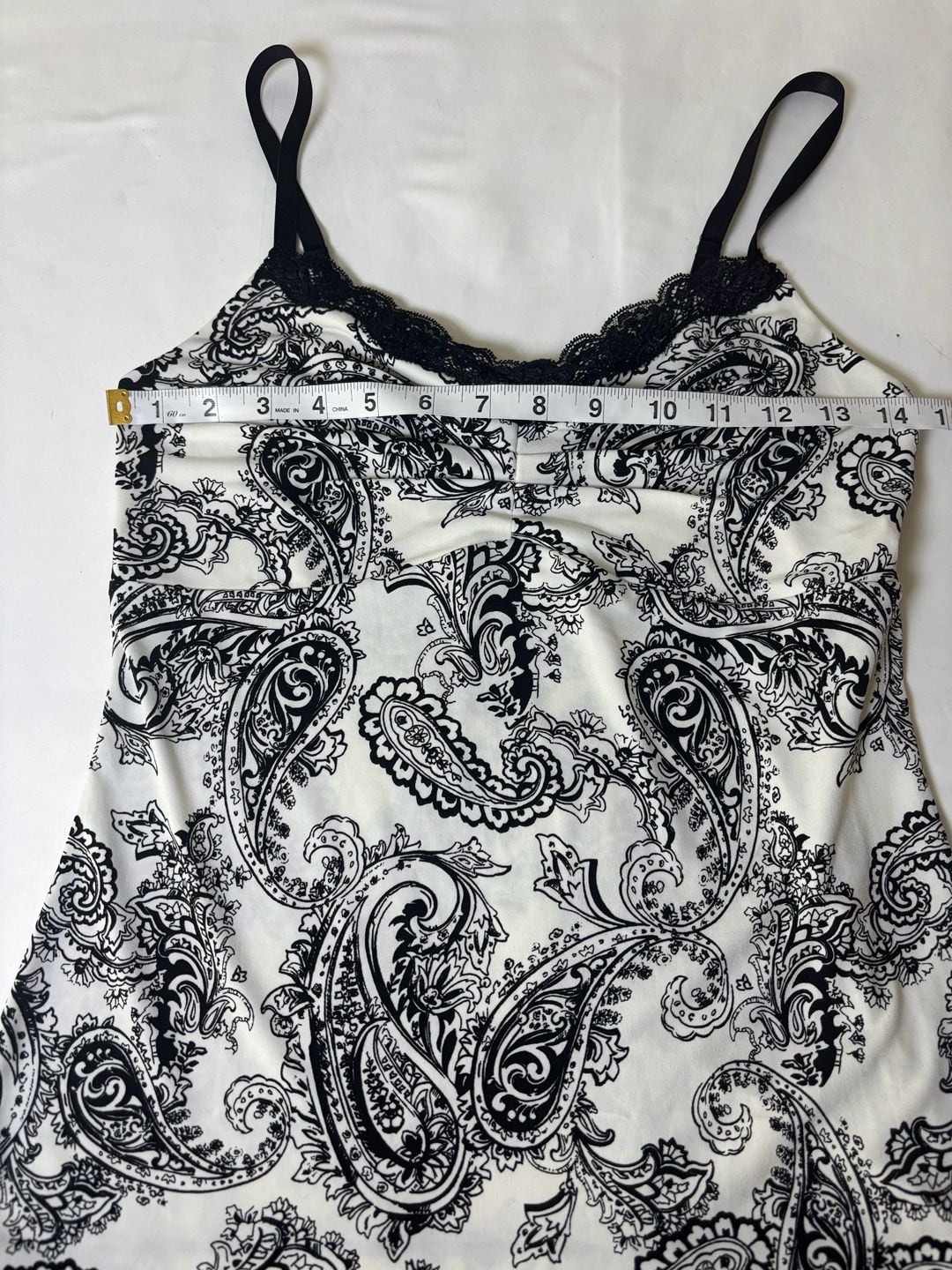White House Black Market Lace Trim Cami Black White Paisley 9