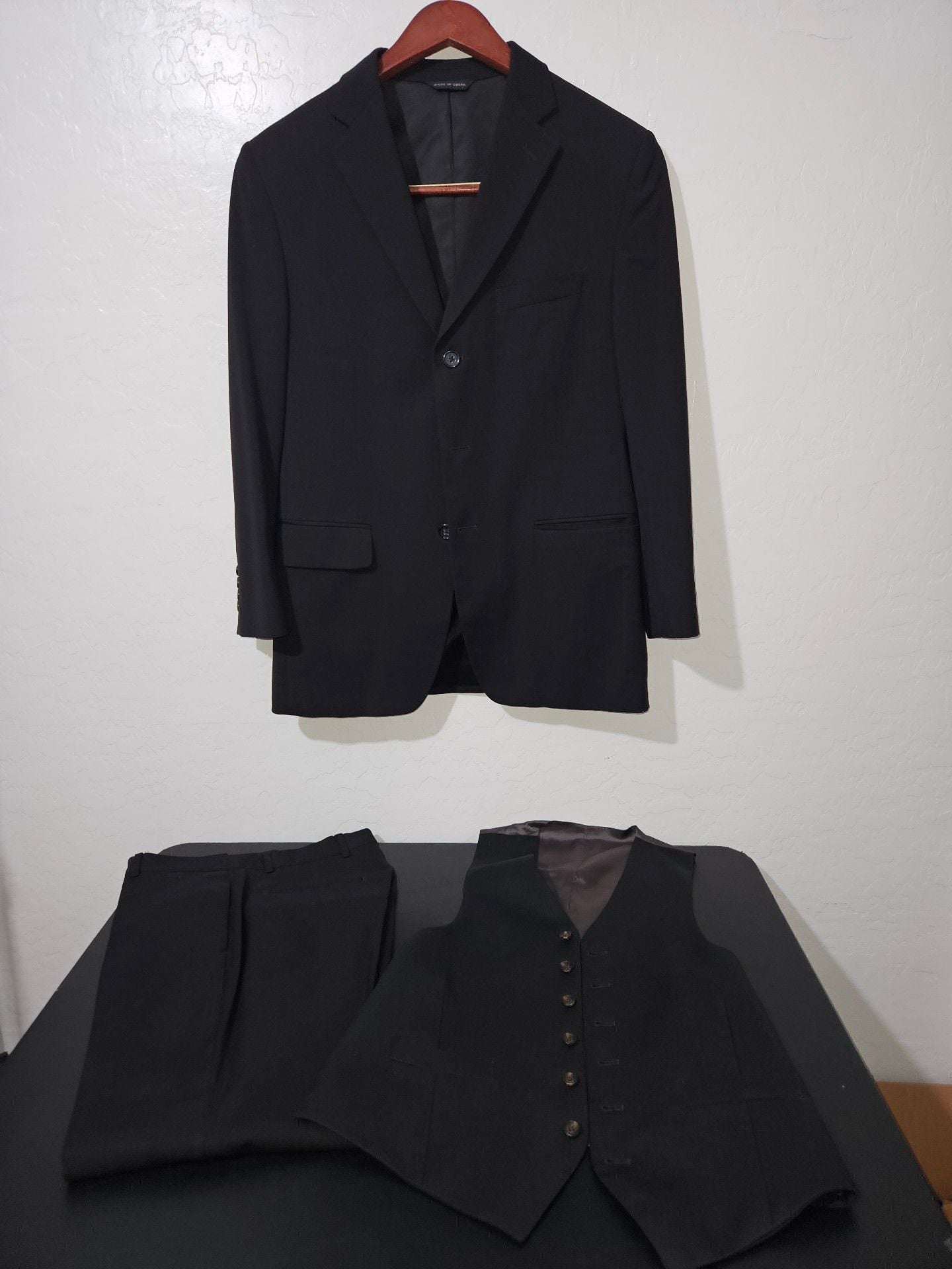 Banana Republic Modern Fit Suit Jacket Vest Set 38S Black 3-piece pants 29x30 8