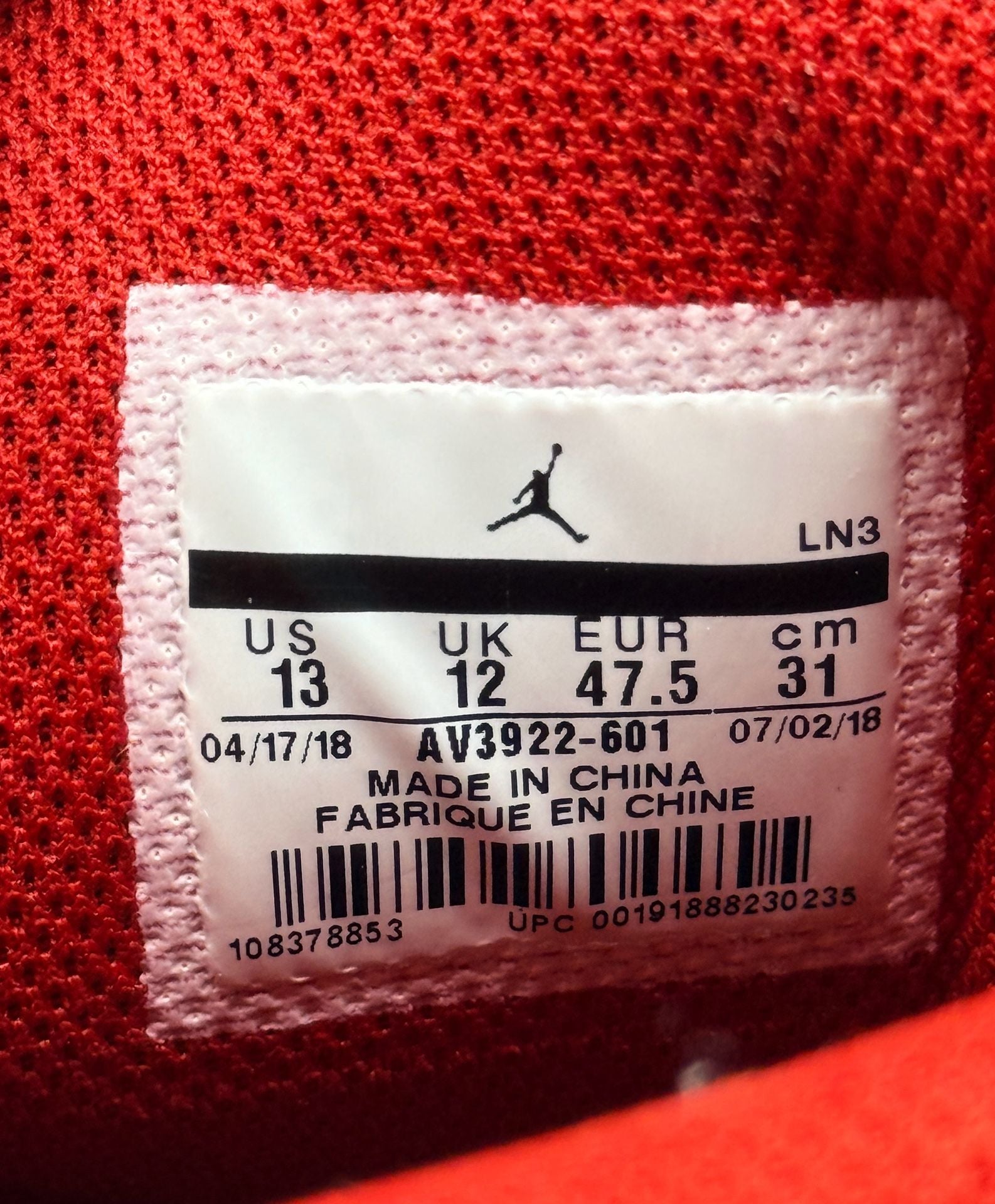 Nike Air Jordan Legacy 312 Size 13 Varsity Red Black Toro AV3922-601 Brand New 7