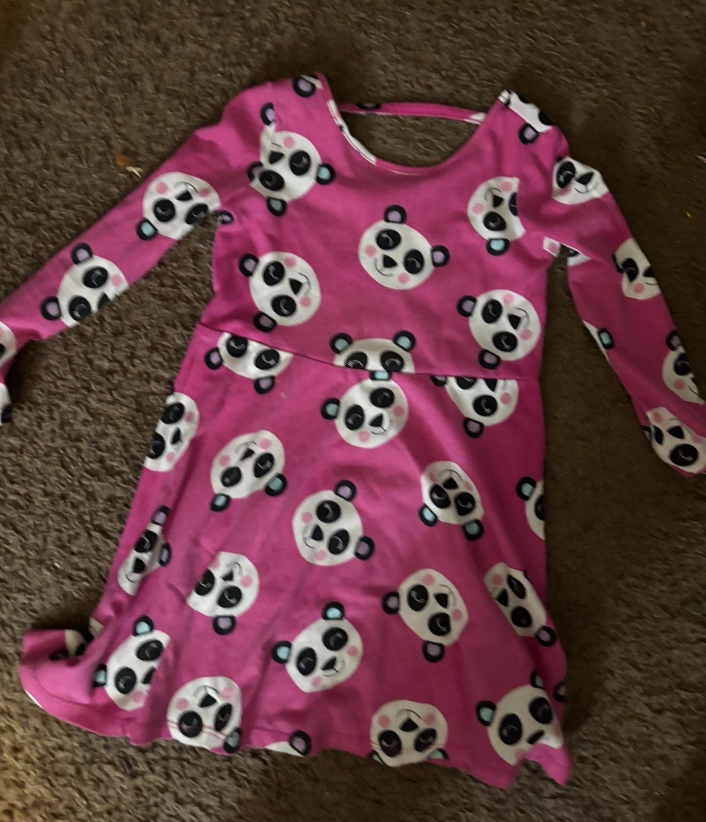 Pink Panda Print Long Sleeve Dress XS youth 4-5 1