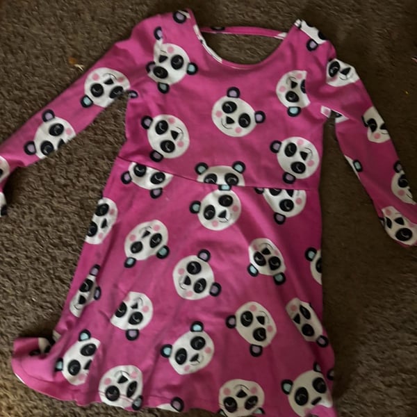 Pink Panda Print Long Sleeve Dress XS youth 4-5