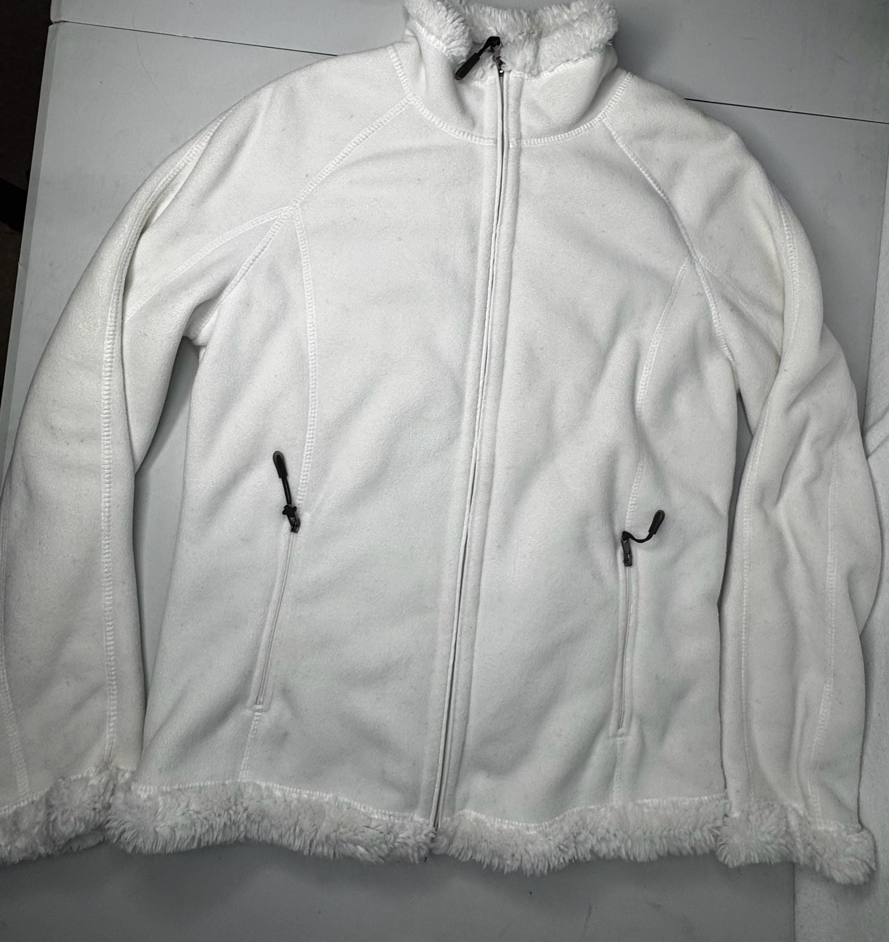 Green Tea Fleece Jacket Size S/C White Faux Fur Trim 2