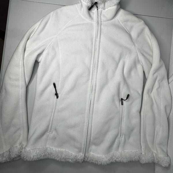 Green Tea Fleece Jacket Size S/C White Faux Fur Trim