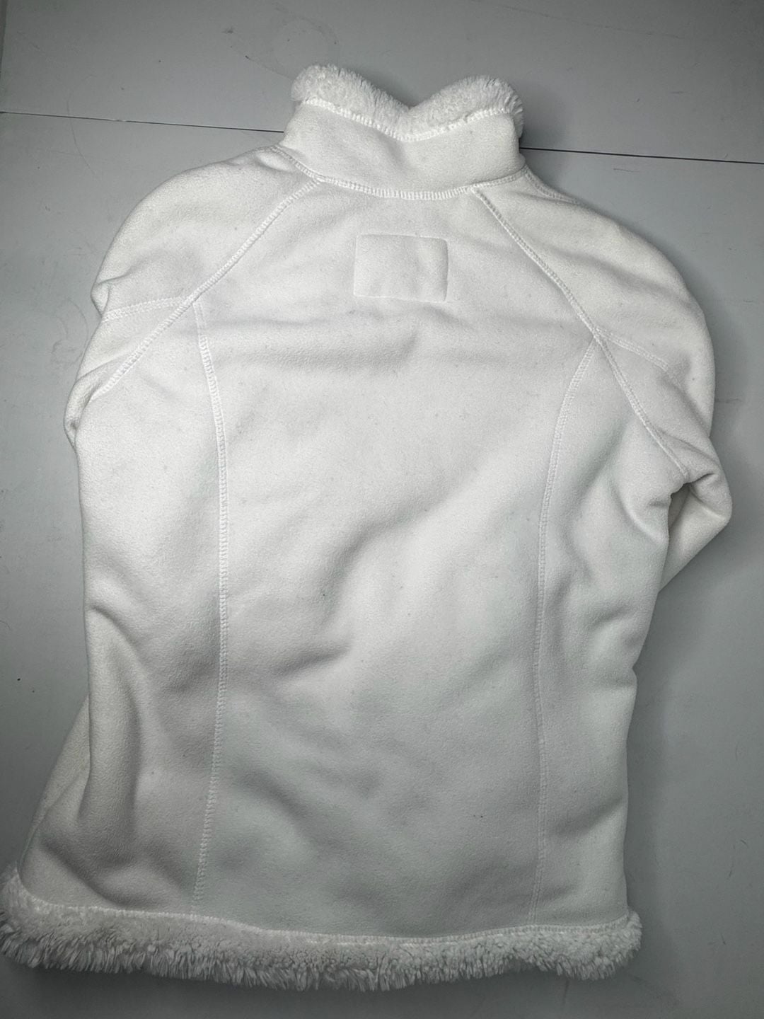 Green Tea Fleece Jacket Size S/C White Faux Fur Trim 3