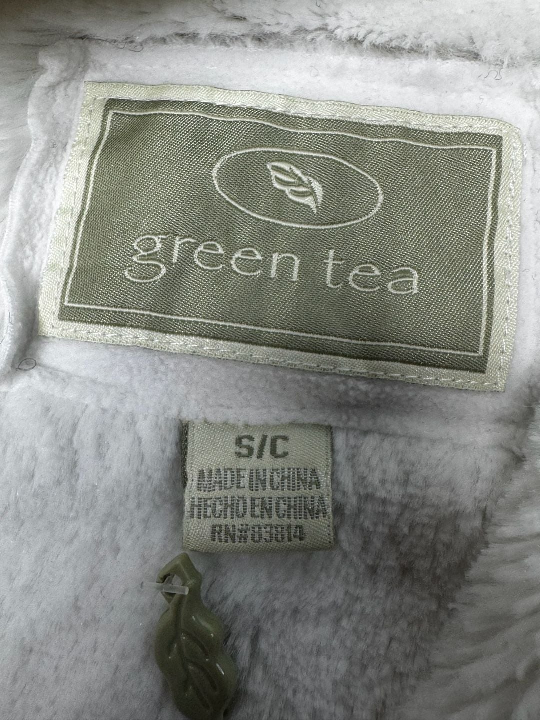 Green Tea Fleece Jacket Size S/C White Faux Fur Trim 6