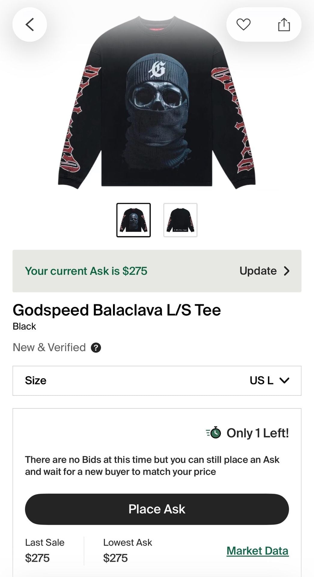 Godspeed Balaclava size Large Tee Black Wash Brand New Rare!!! 7